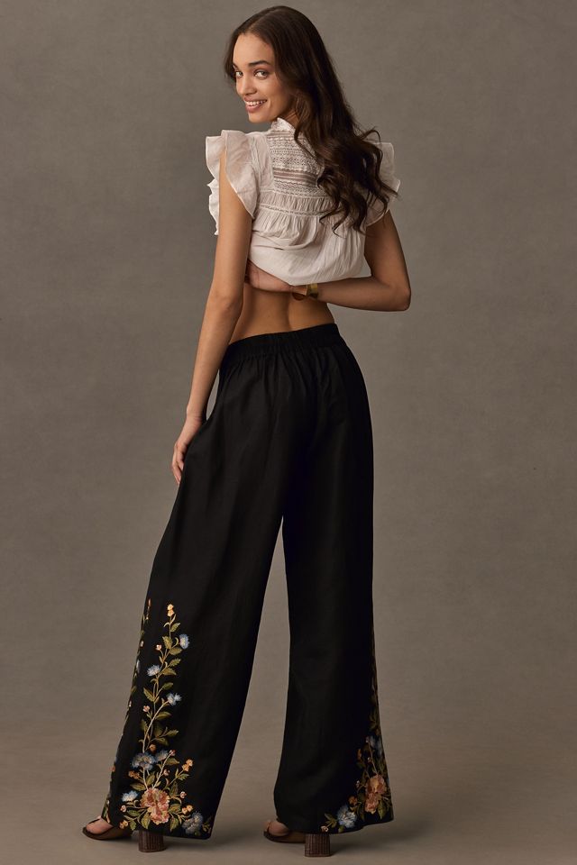 Ranna Gill Floral Embroidered Linen Pants #2