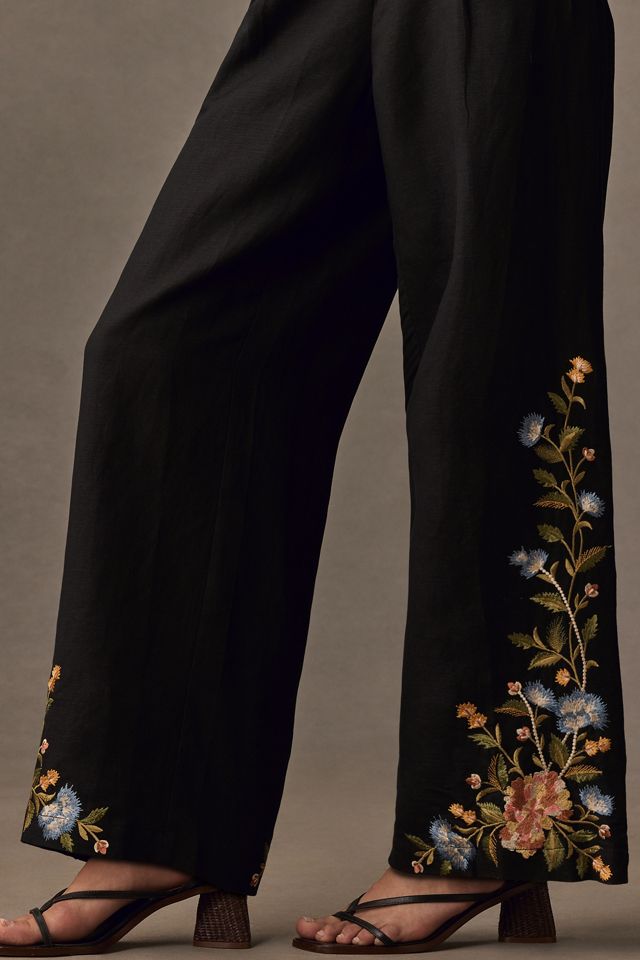 Ranna Gill Floral Embroidered Linen Pants #3