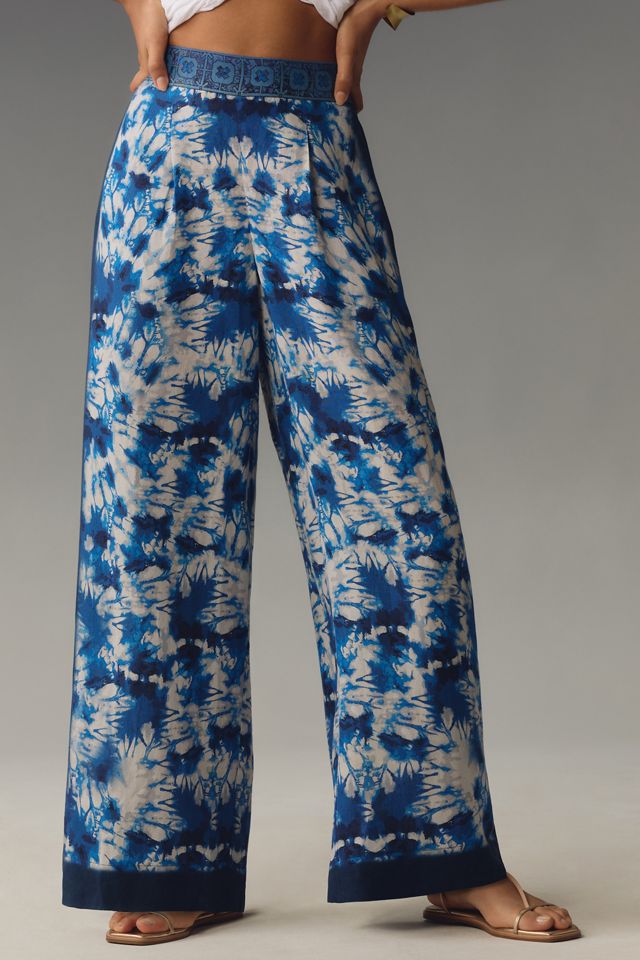 Ranna Gill Printed Linen Pull-On Wide-Leg Pants #1