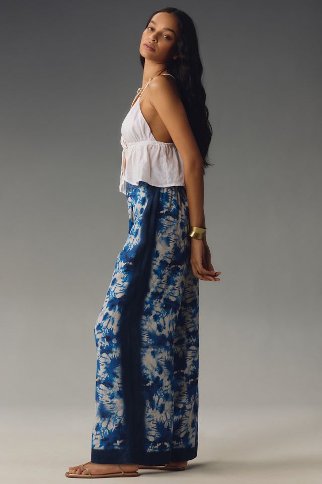 Ranna Gill Printed Linen Pull-On Wide-Leg Pants #3