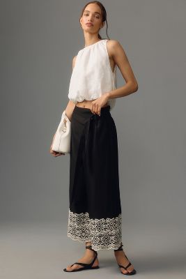 Ranna Gill Cropped Eyelet Wide-leg Pants In Black