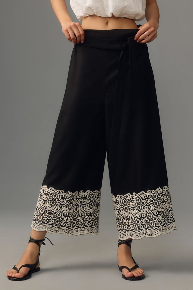Ranna Gill Cropped Eyelet Wide-Leg Pants #1