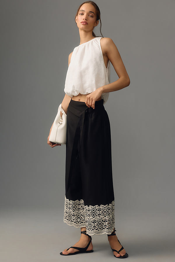 Ranna Gill Cropped Eyelet Wide-leg Pants In Black
