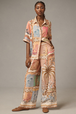 Shop Ranna Gill Palm Beach Printed Linen Wide-leg Pants In Multicolor