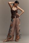 Ranna Gill Linen Blend Printed Side-Bow Wide-Leg Pants