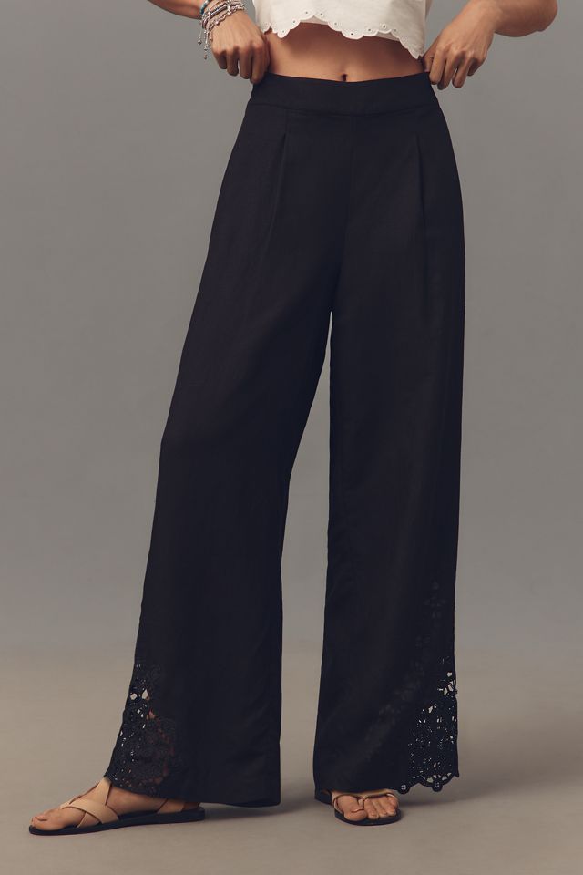 Anthropologie - パンナ Ranna Gill Linen Blend Embroidered Wide-Leg Pants