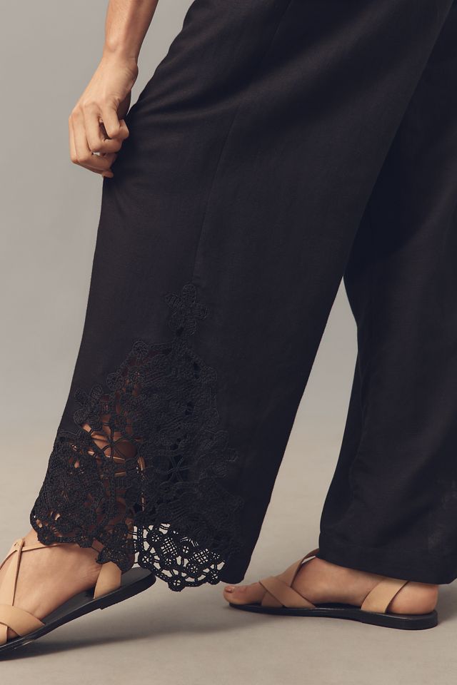 Ranna Gill Linen Blend Embroidered Wide-Leg Pants #2