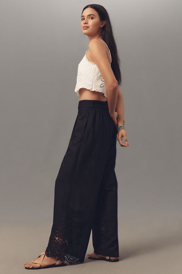 Ranna Gill Linen Blend Embroidered Wide-Leg Pants #3