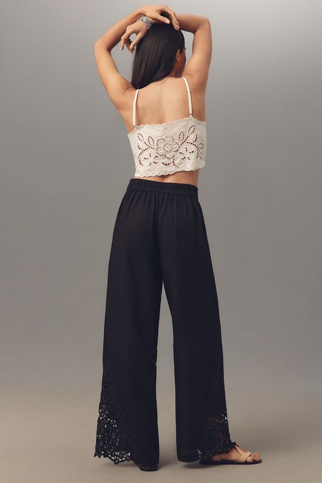 Ranna Gill Linen Blend Embroidered Wide-Leg Pants #4
