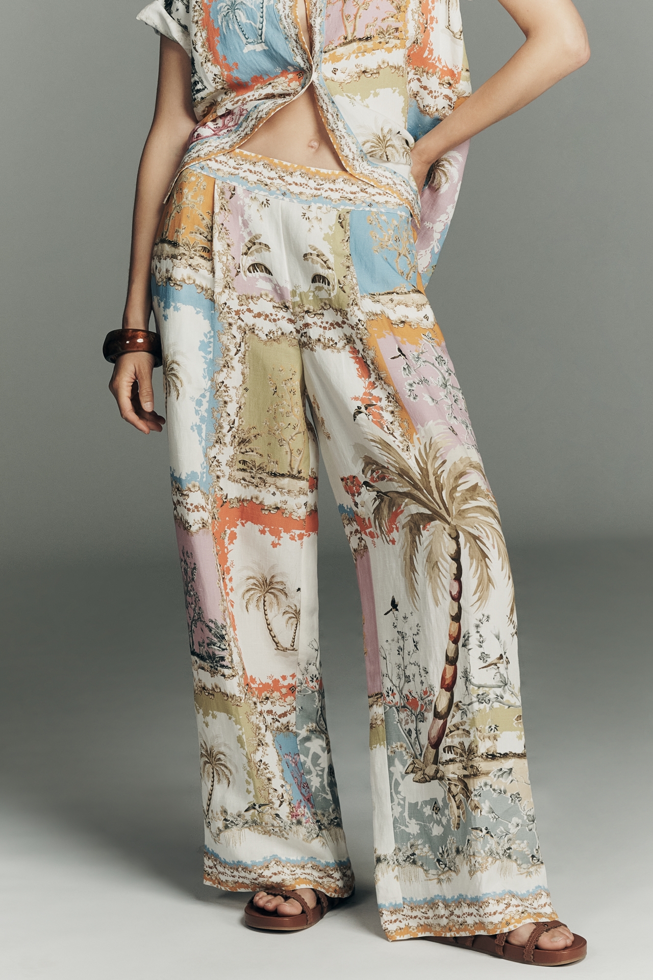 Ranna Gill Tropical Print Wide-Leg Pants
