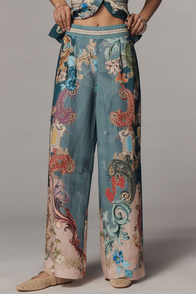 Ranna Gill Linen Blend Printed Pull-On Pants #1