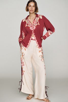 Ranna Gill Embroidered Wide-Leg Pants