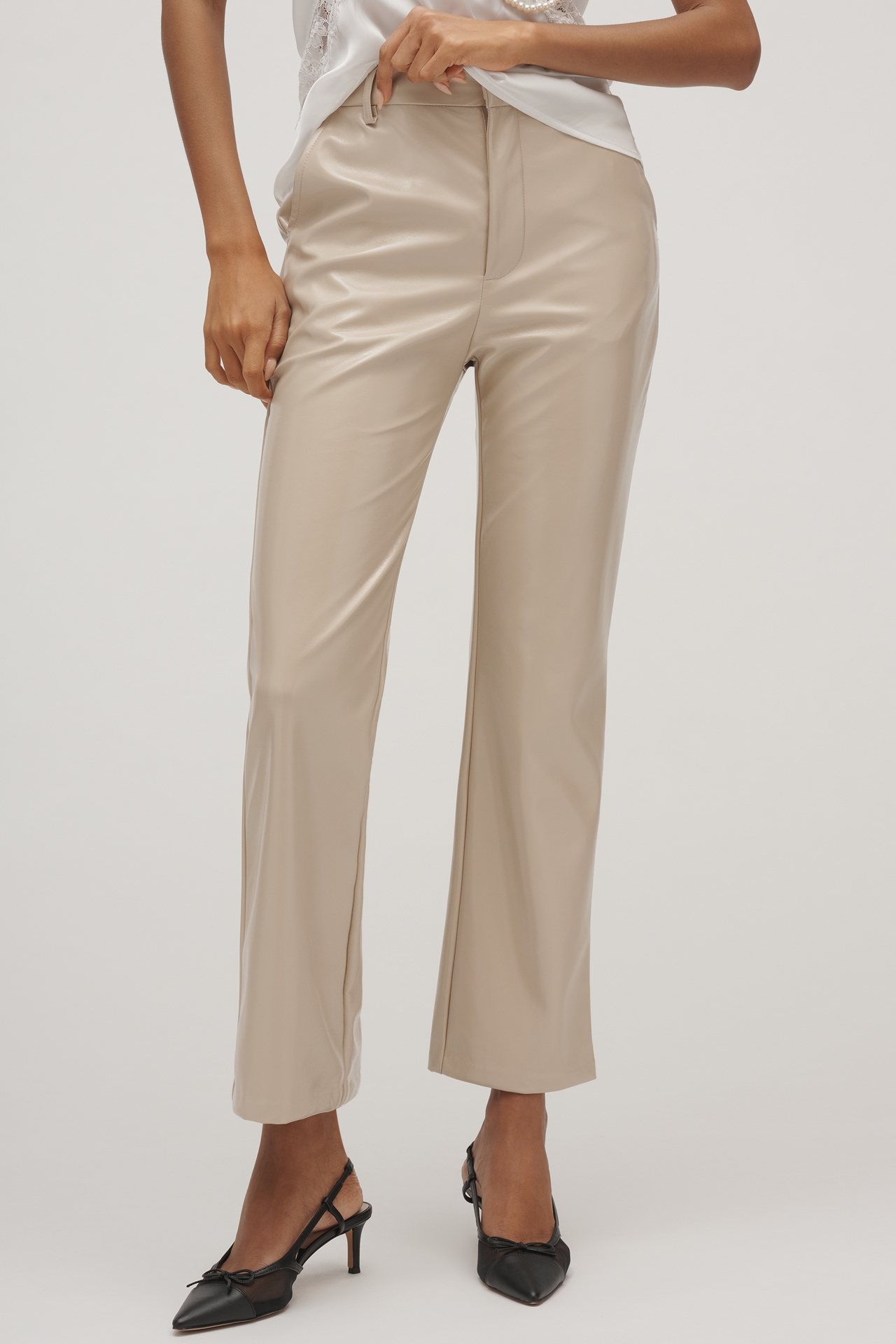 Grey Lab Faux-Leather High-Rise Ankle Pants