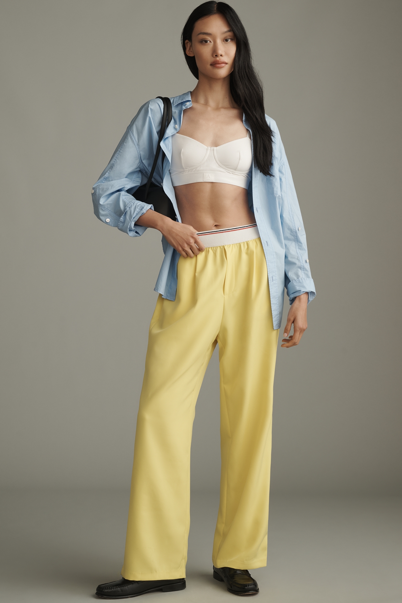 Grey Lab Elastic-Trim Wide-Leg Pants