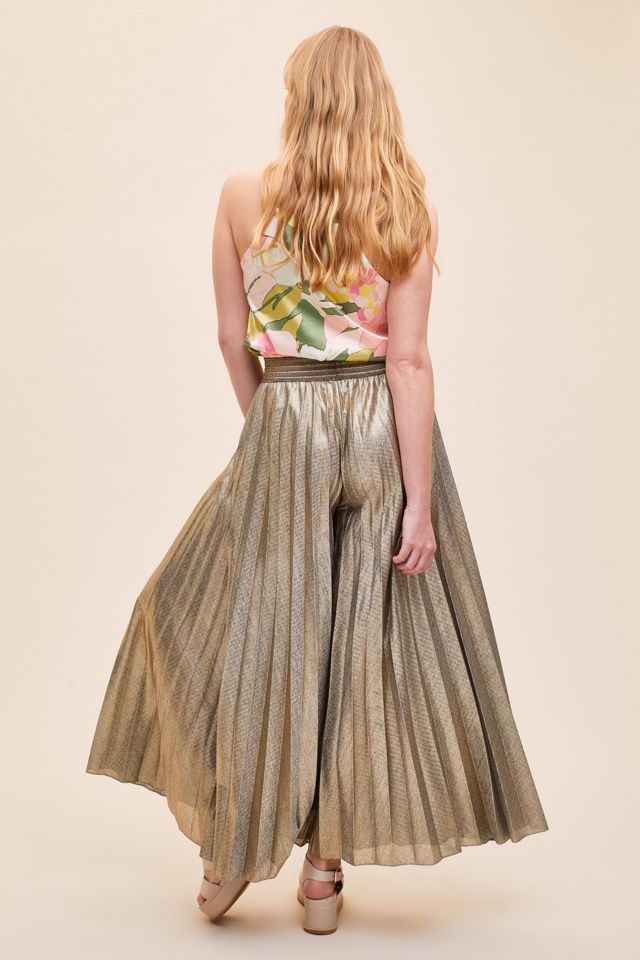 Metallic Pleated Wide-Leg Trousers #1