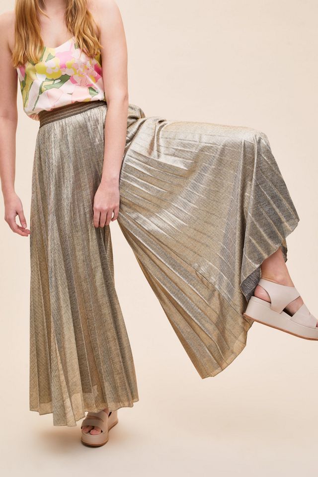 Metallic Pleated Wide-Leg Trousers #2