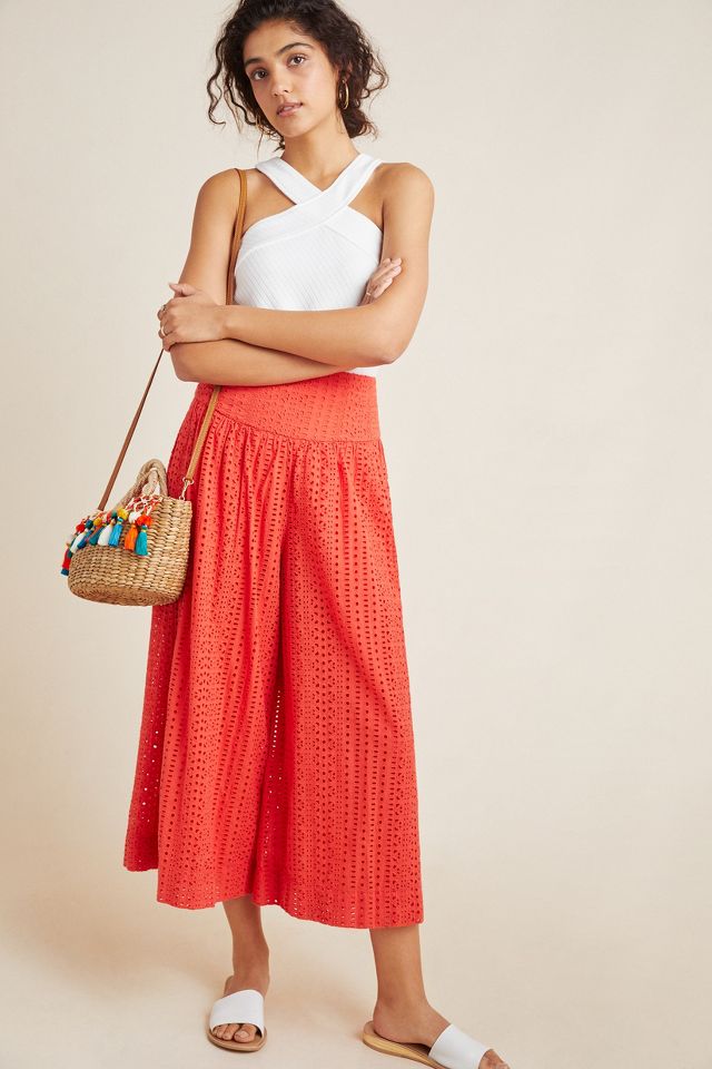 By Anthropologie Wide-Leg Eyelet Pants