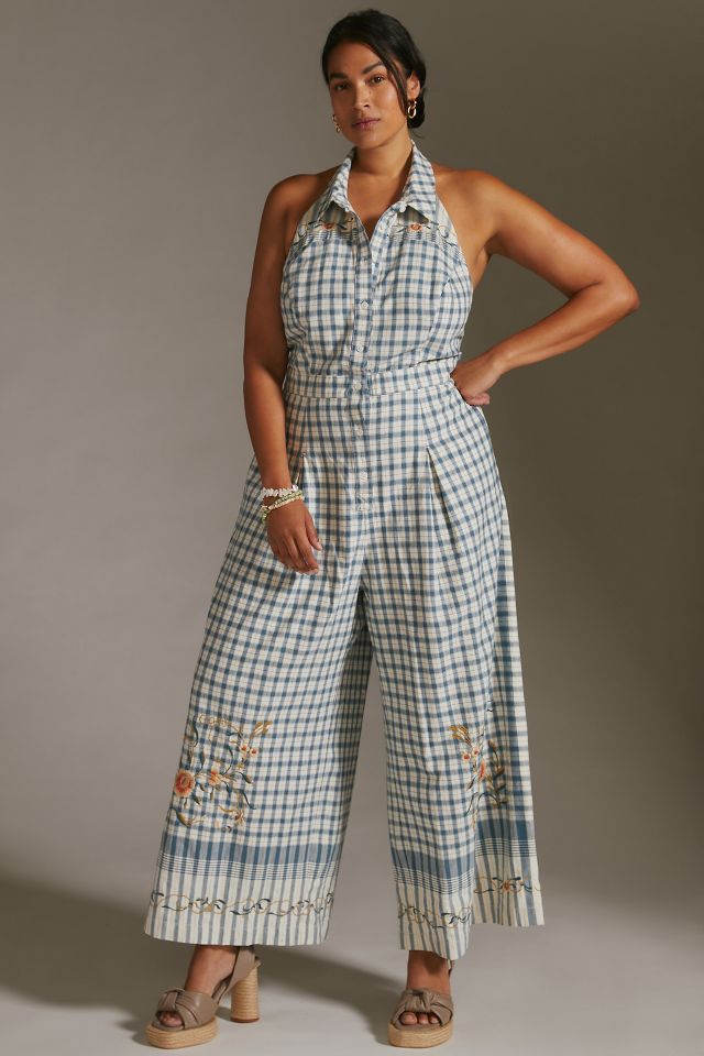 Anthropologie cheap gingham jumpsuit
