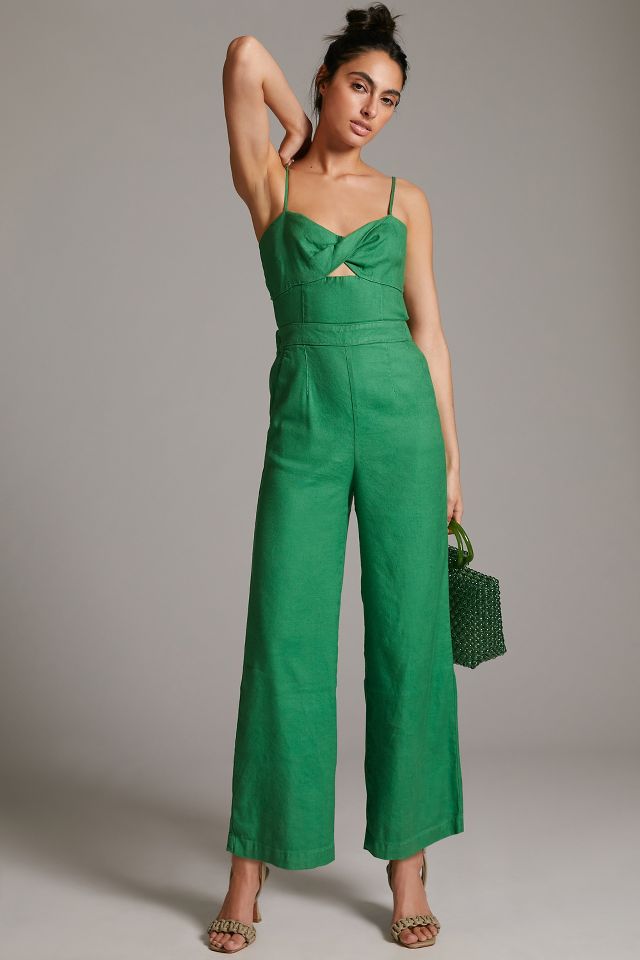 Anthropologie green jumpsuit on sale