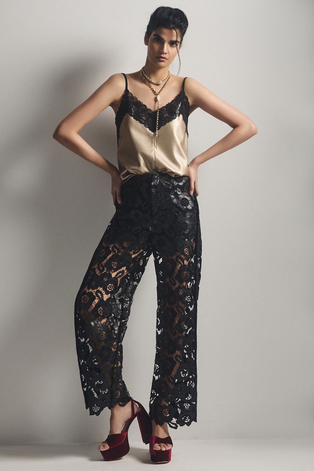 By Anthropologie Faux Leather & Lace Wide-Leg Pants #5
