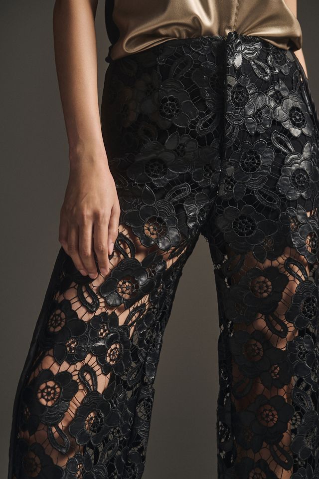 By Anthropologie Faux Leather & Lace Wide-Leg Pants #2