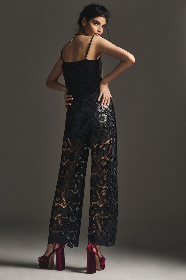 By Anthropologie Faux Leather & Lace Wide-Leg Pants #4