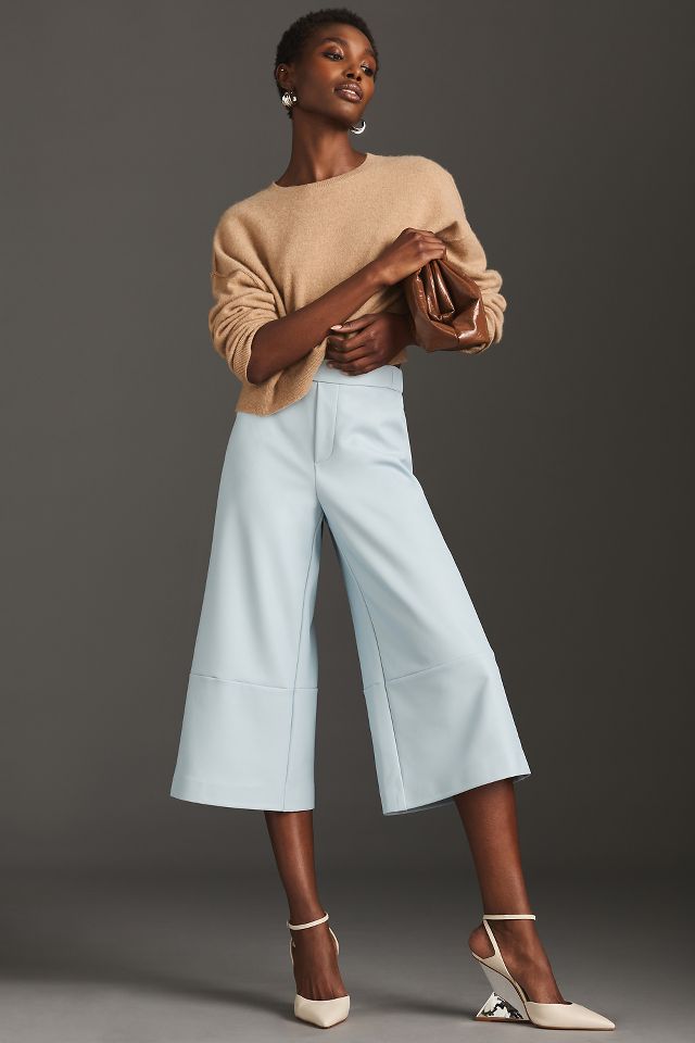 Maeve Faux Leather Cropped Wide-Leg Pants