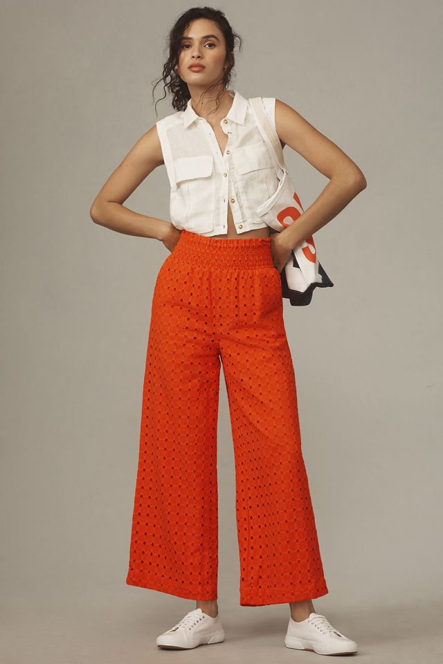 Women's Eyelet Wide-Leg Pants