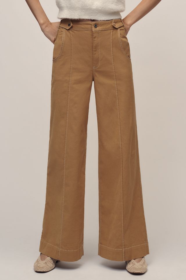 Maeve Linen Cotton Contrast Stitch High-Rise Wide-Leg Pants #3