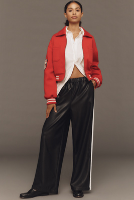 Maeve Faux-leather Pull-on Track Pants In Black
