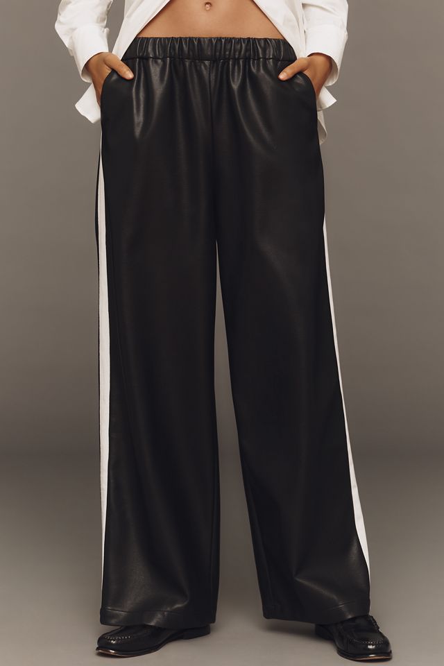 Maeve Faux-Leather Pull-On Track Pants #3