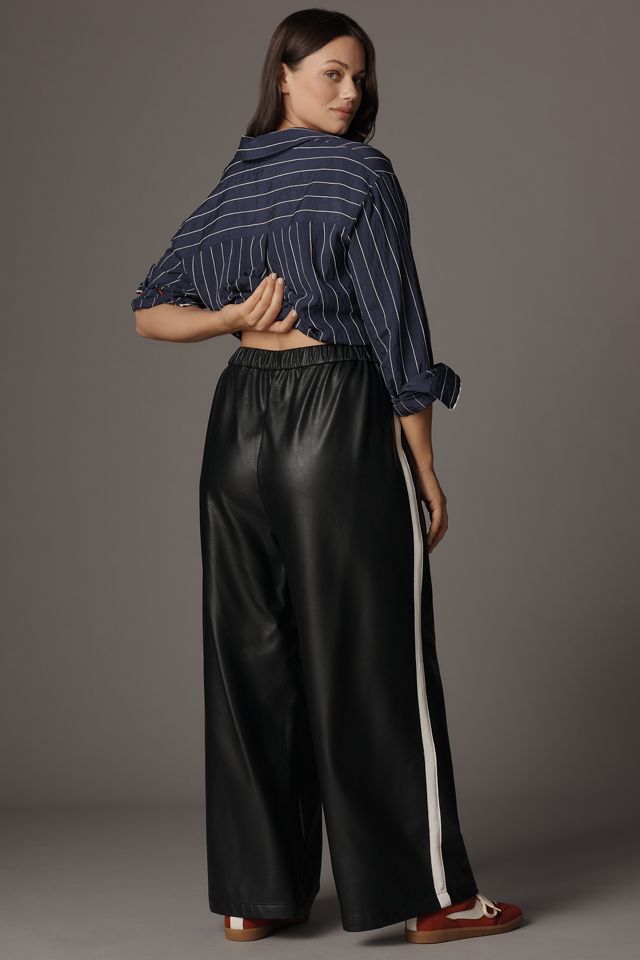 Maeve Faux-Leather Pull-On Track Pants #7