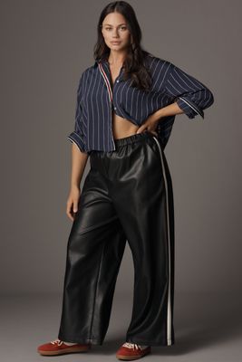 Maeve Faux Leather Pull-On Track Pants
