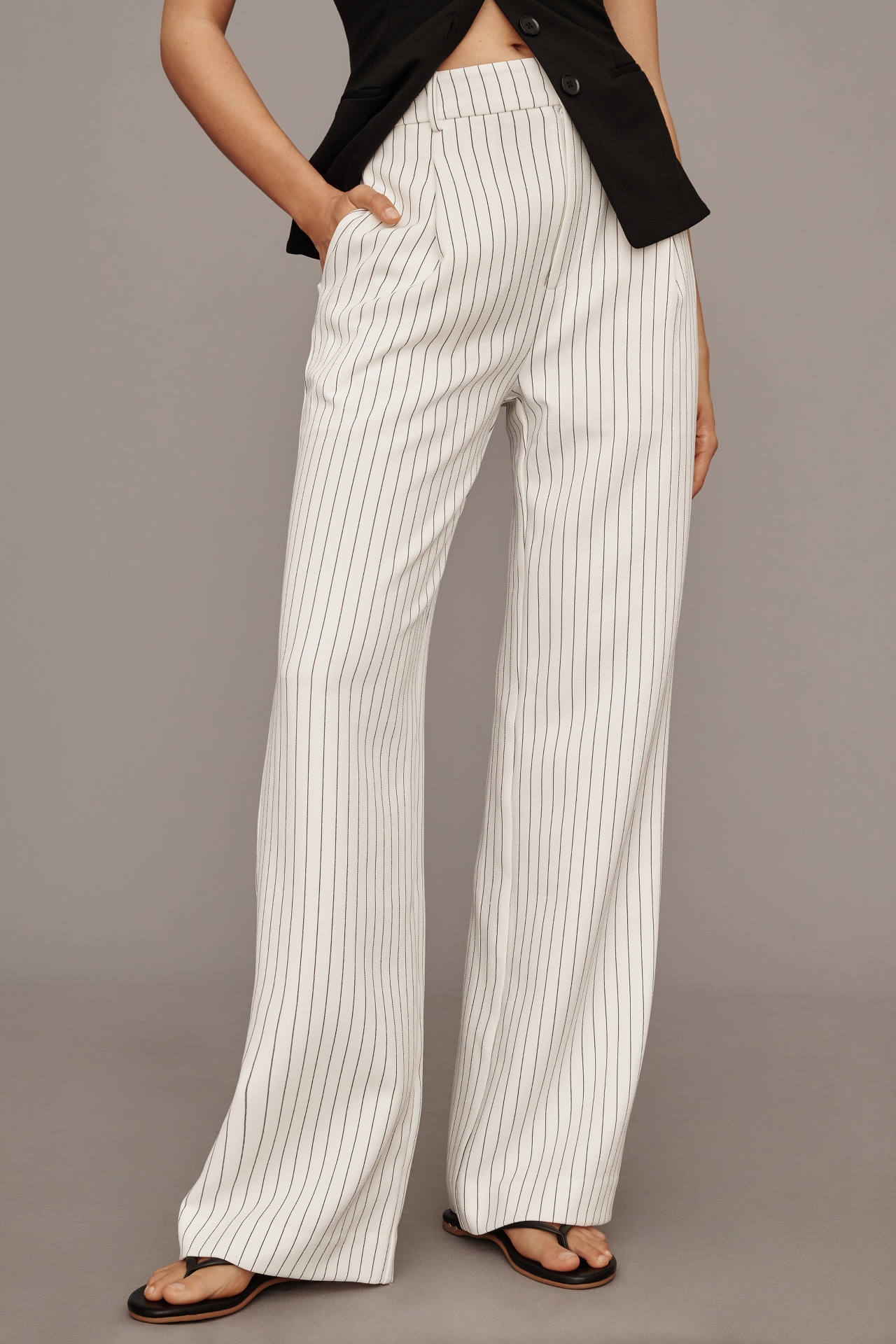 Grey Lab Pinstripe Wide-Leg Trouser Pants