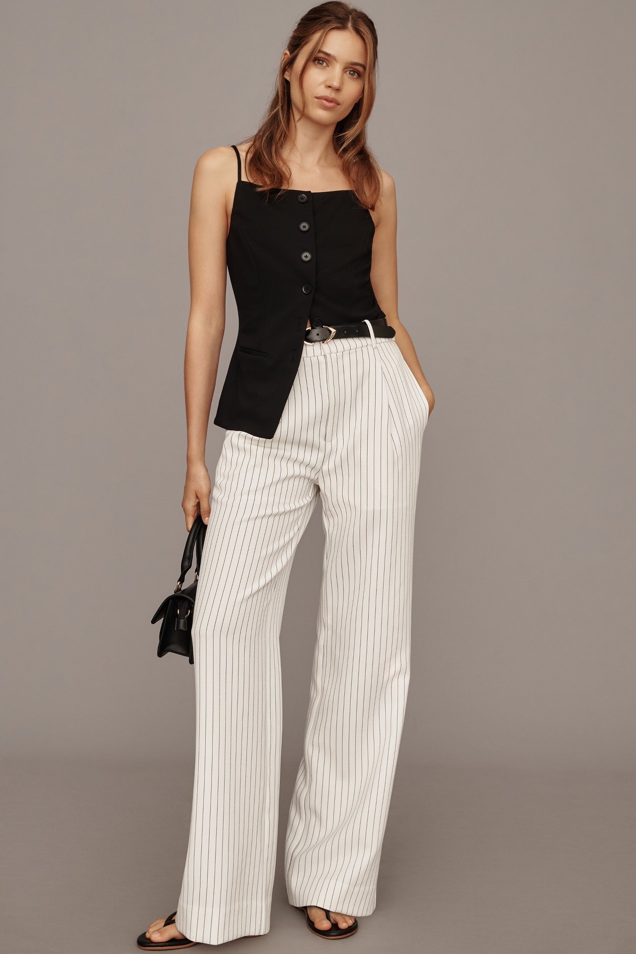 Grey Lab Pinstripe Wide-Leg Trouser Pants