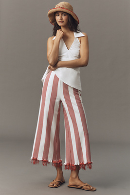 English Factory Stripe Fringe Crop Pants In Neutral