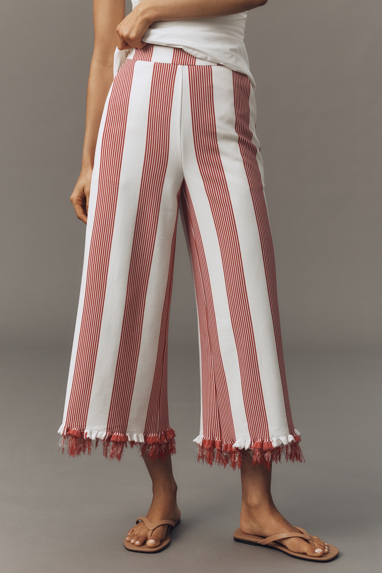 English Factory Stripe Fringe Crop Pants