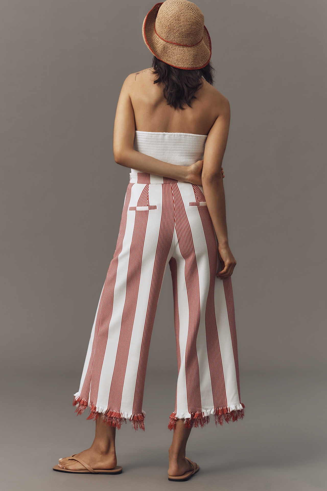 English Factory Stripe Fringe Crop Pants