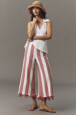 English Factory Stripe Fringe Crop Pants