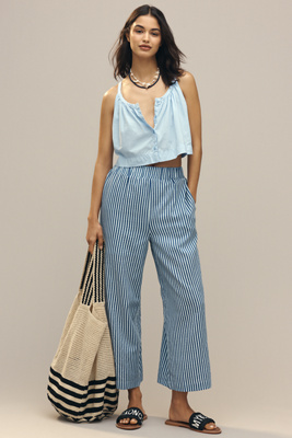 English Factory Stripe High-rise Crop Wide-leg Pants In Blue