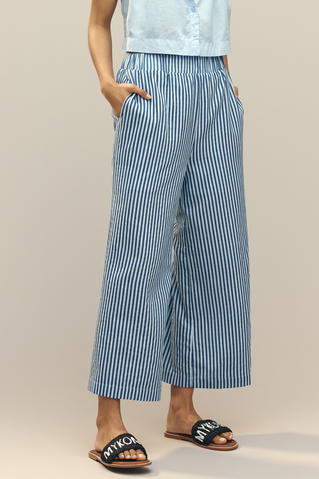 English Factory Stripe High-Rise Crop Wide-Leg Pants
