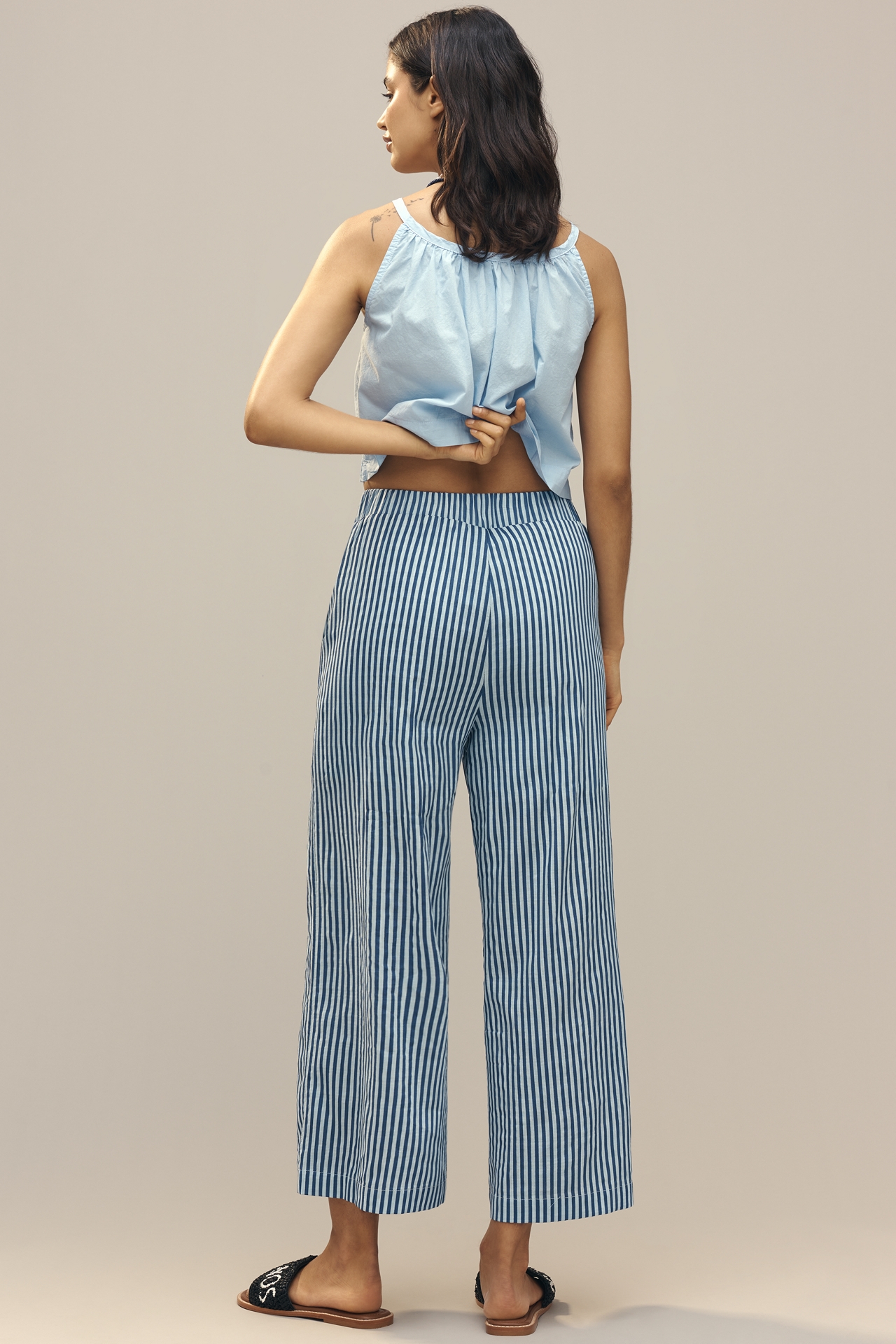 English Factory Stripe High-Rise Crop Wide-Leg Pants