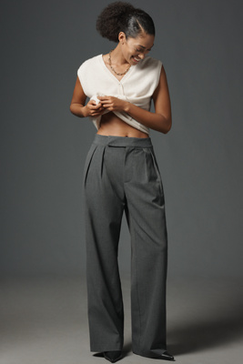 Endless Rose Pleated High-rise Trousers Pants In Gray