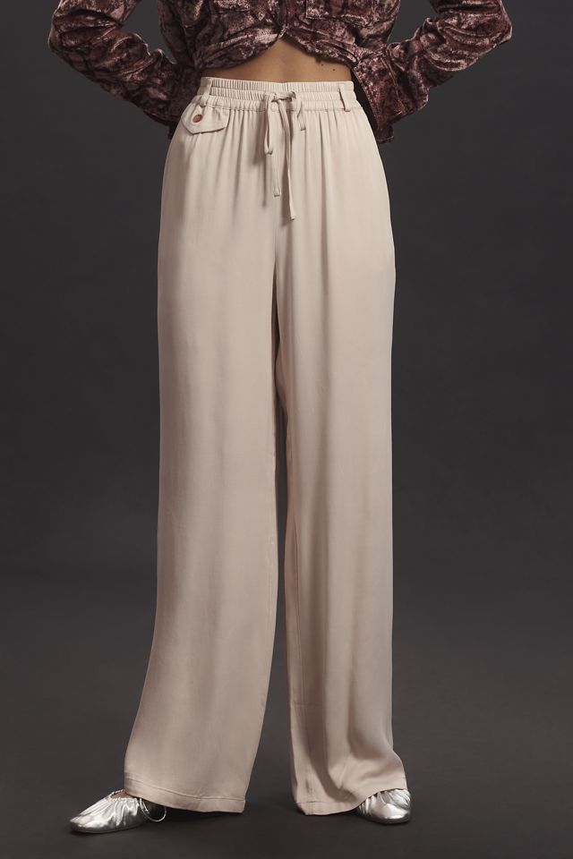 Maeve Straight-Leg Pull-On Silk Pants #1