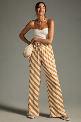 Maeve Printed Straight-leg Drawstring Pants In Brown