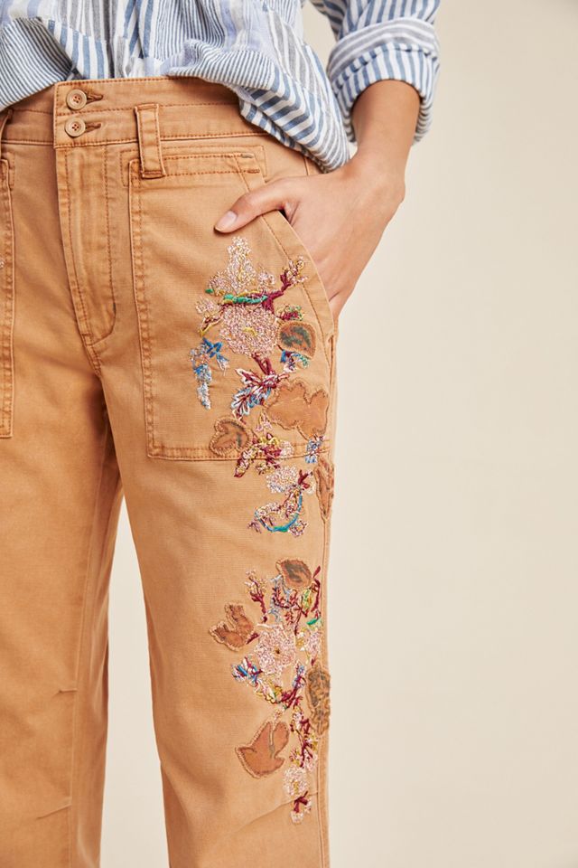 ★codegraphy★ Washed embroidery artwork cargo pants brown C Cargo Pants — Attention Square