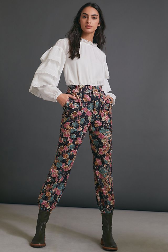 Anisa Floral Corduroy Joggers | Anthropologie