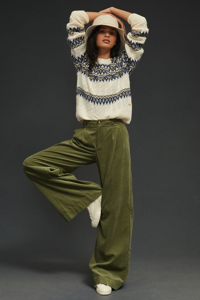 CORDUROY PLEATED WIDE PANTS