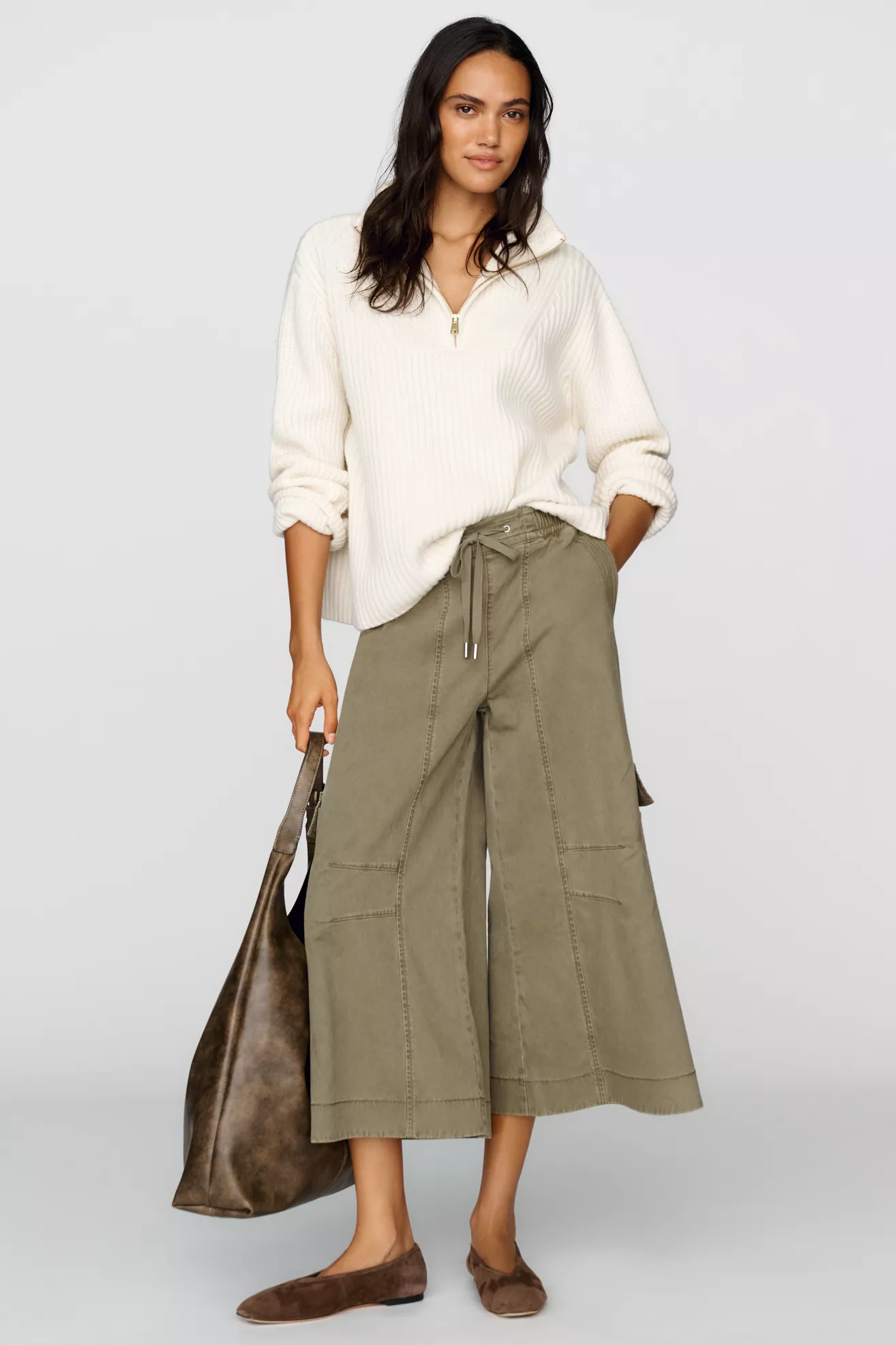 By Anthropologie Cotton Modal Blend Utility Culotte Pants