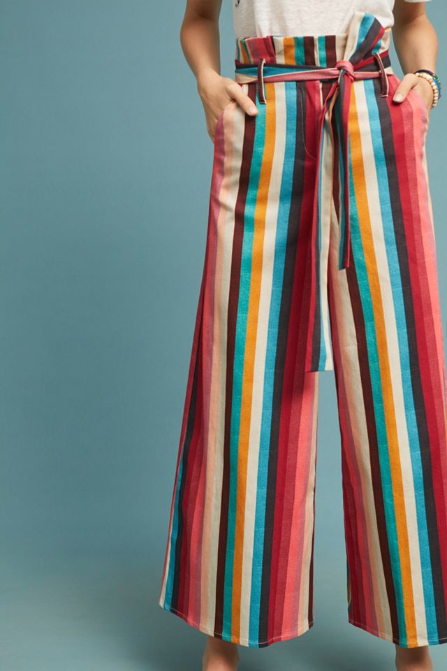 Striped Paperbag-Waisted Trousers #3